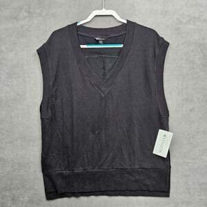 Athleta Retroterry Black V-Neck Sweatshirt Athleisure Minimalist Size Large